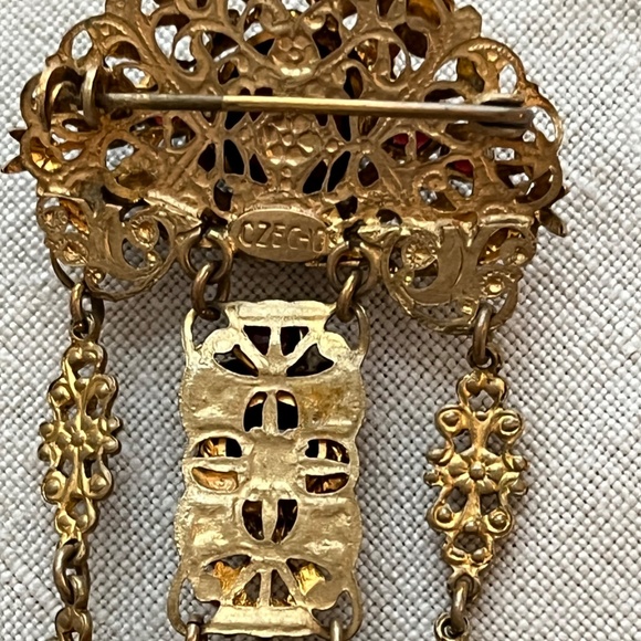 Stunning Vintage Czech Garnet & Pearl Brooch - Picture 5 of 8